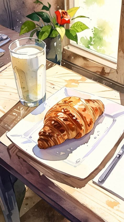 צביעה לפי מספרים - ציור של קרואסון ושתייה