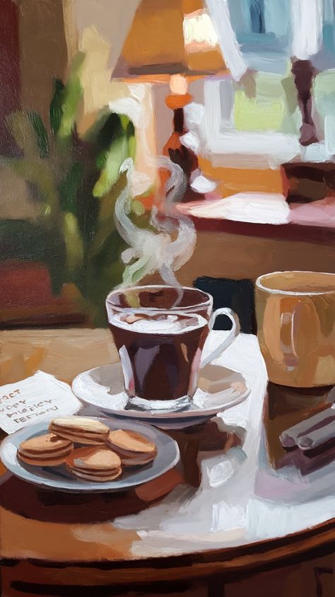 צביעה לפי מספרים - ציור קפה חם עם עוגיות בסביבה חמימה