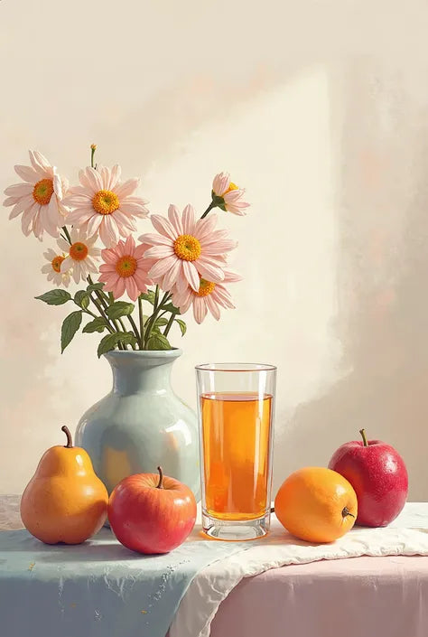 צביעה לפי מספרים - ציור פרחים ופירות