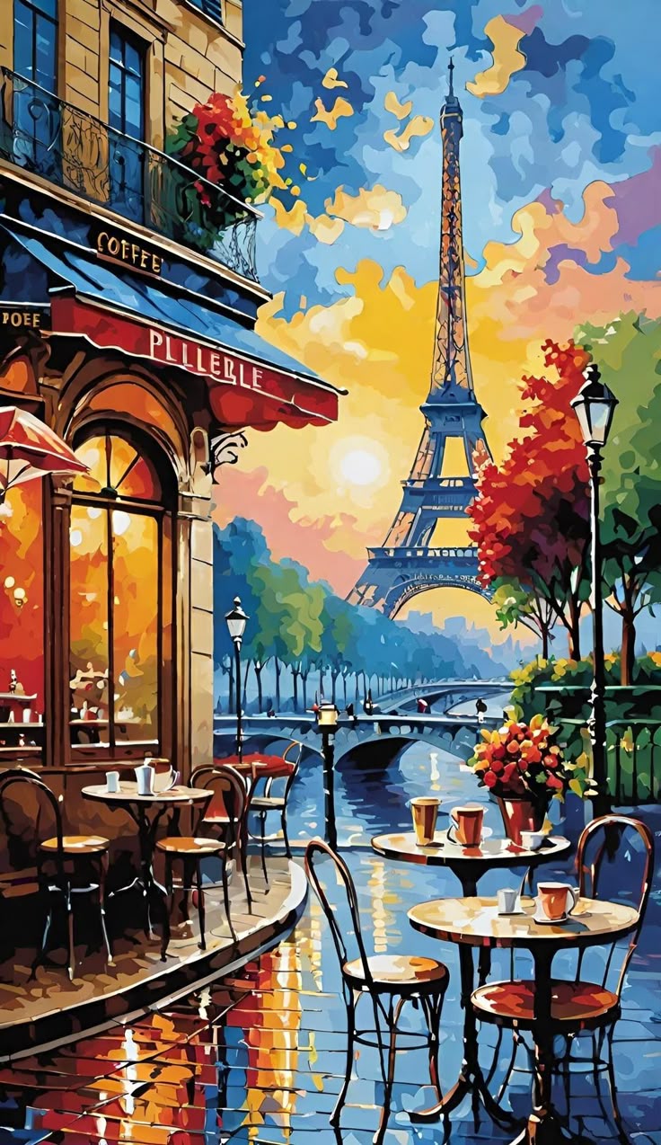 צביעה לפי מספרים – בית קפה פריזאי מול מגדל אייפל
