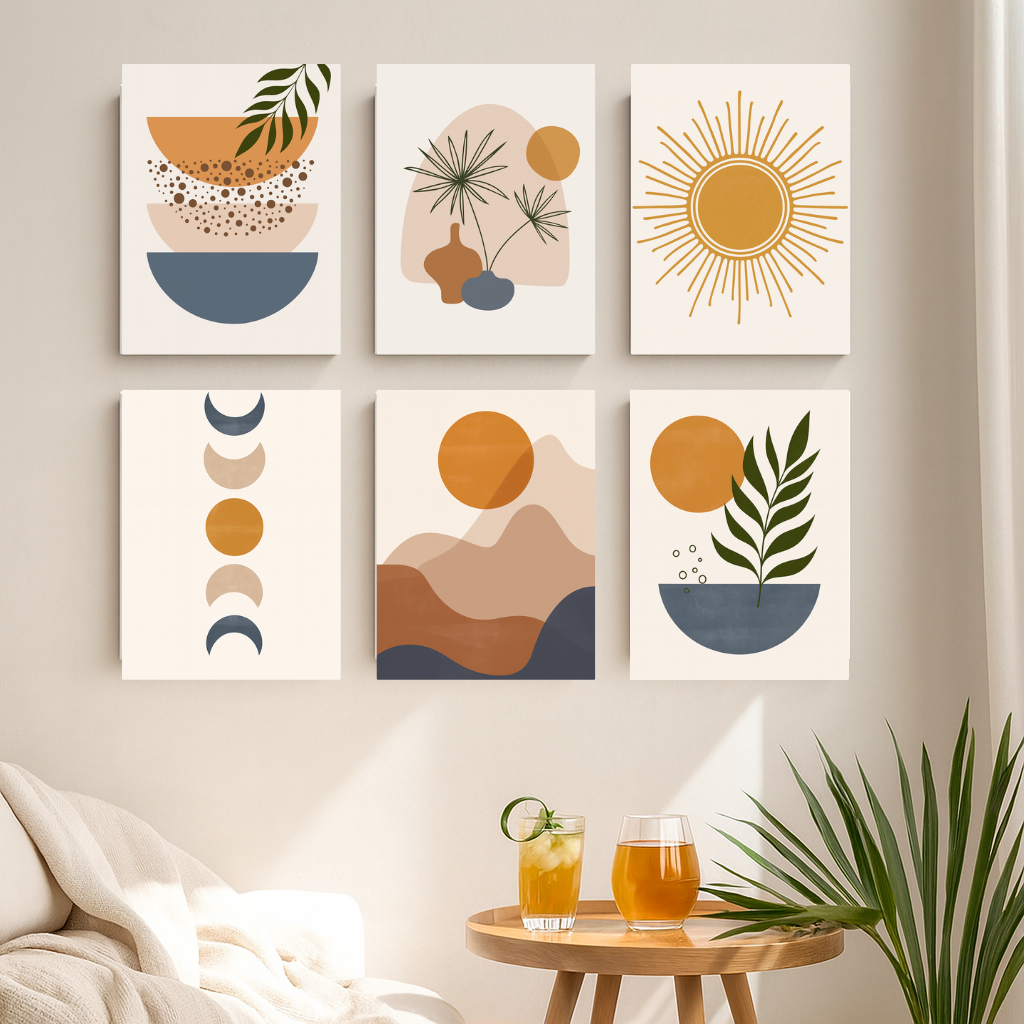 קיט מיני – מארז 6 ציורים אמנות בוהו אבסטרקטית