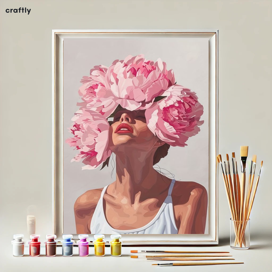 צביעה לפי מספרים - ציור אישה עם זר פרחים