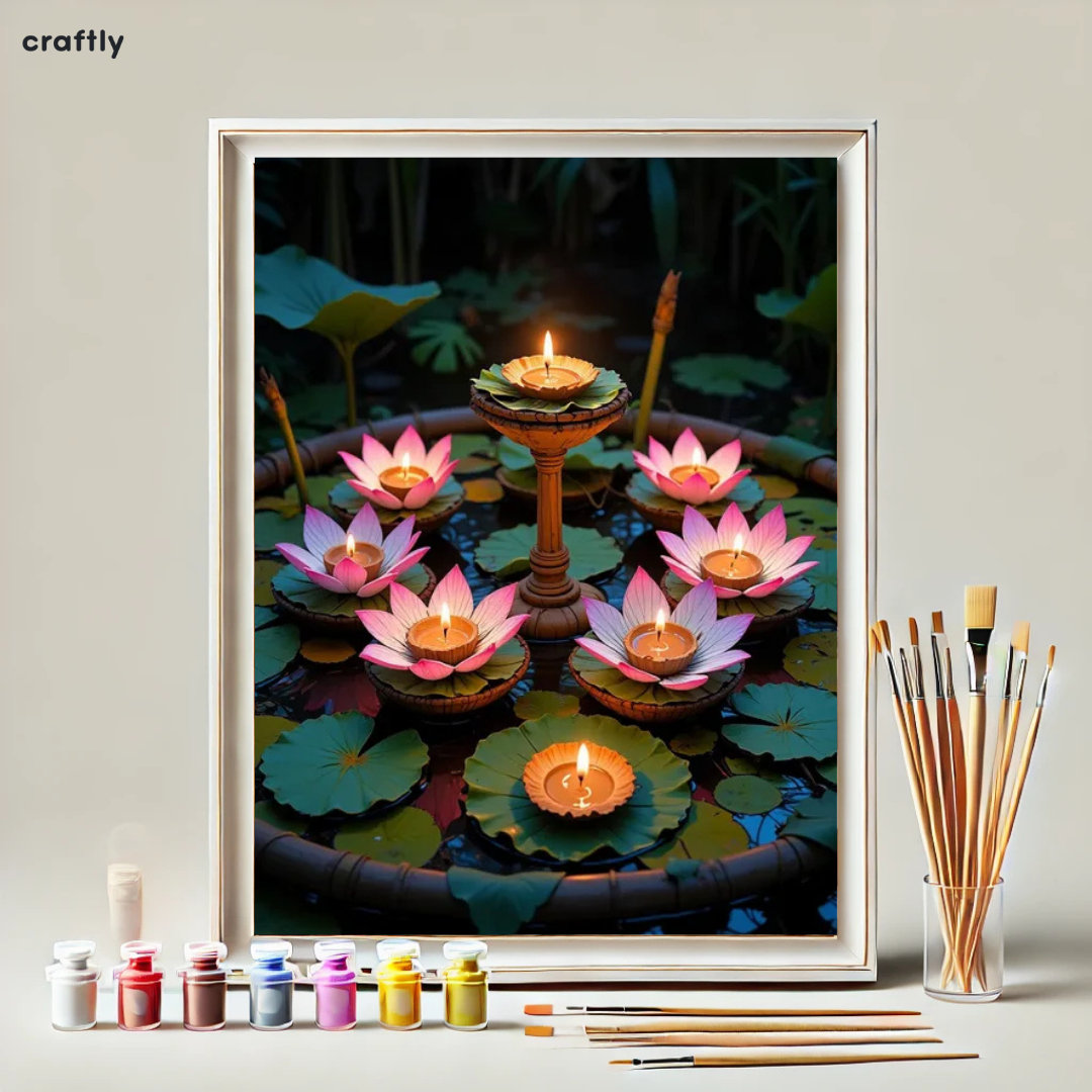 צביעה לפי מספרים - ציור נרות בלוטוס