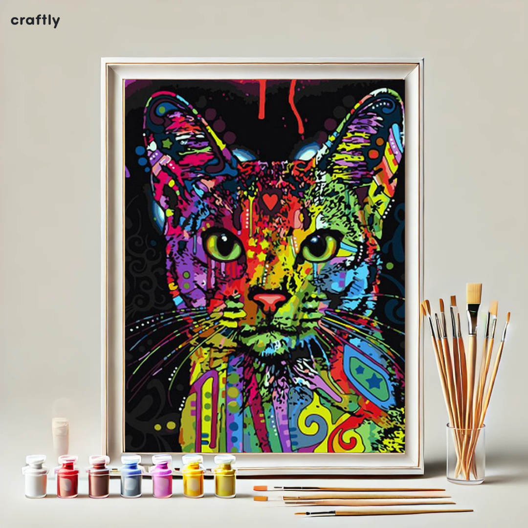 צביעה לפי מספרים - חתול פסיכדלי פופ ארט צבעוני