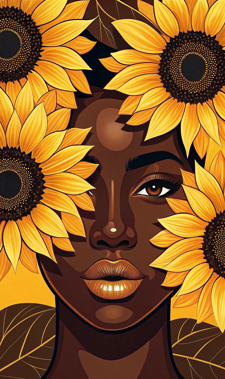 צביעה לפי מספרים - ציור אישה ושמש חמניות