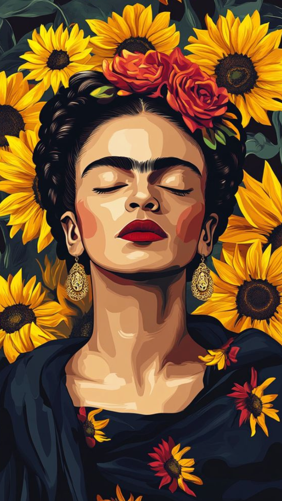 צביעה לפי מספרים - ציור פרידה קאלו עם חמניות