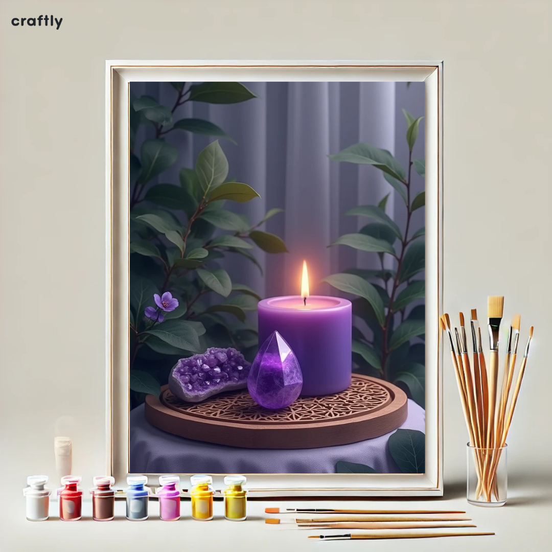 צביעה לפי מספרים – ציור נר סגול וקריסטלים