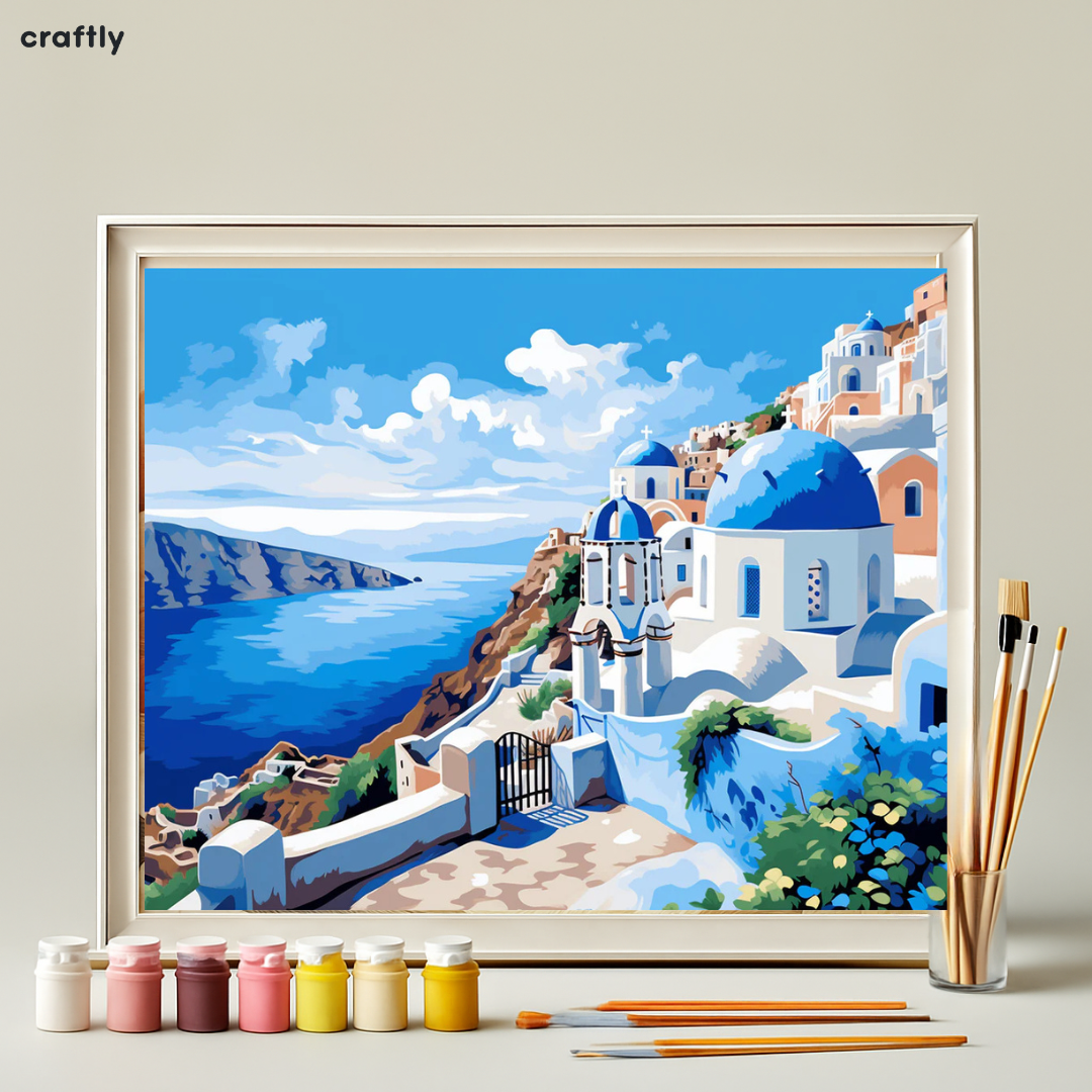 צביעה לפי מספרים - ציור נוף בסנטוריני