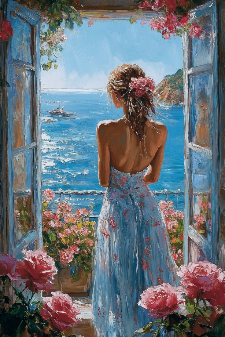 צביעה לפי מספרים - ציור מבט לים מהחלון