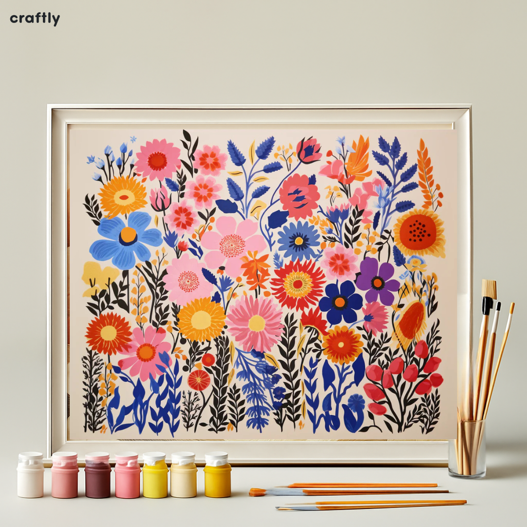 צביעה לפי מספרים - ציור שדה פרחים מופשט