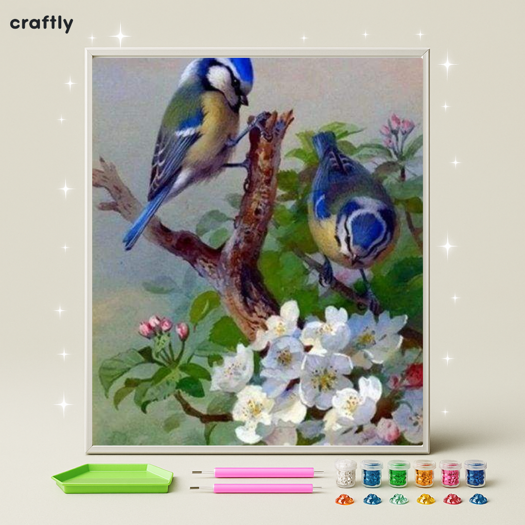 ציור יהלומים - ציפורים על ענף פורח