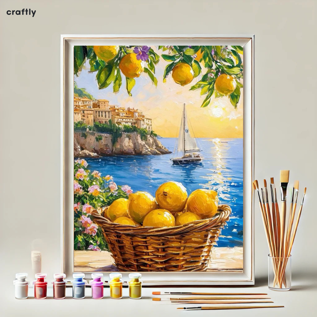 צביעה לפי מספרים – סירת מפרש ונוף לימוני