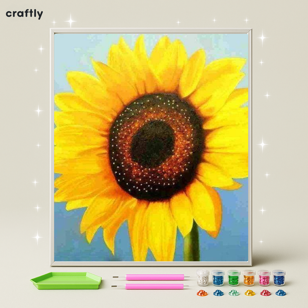 ציור יהלומים - חמנית בהירה על רקע שמיים