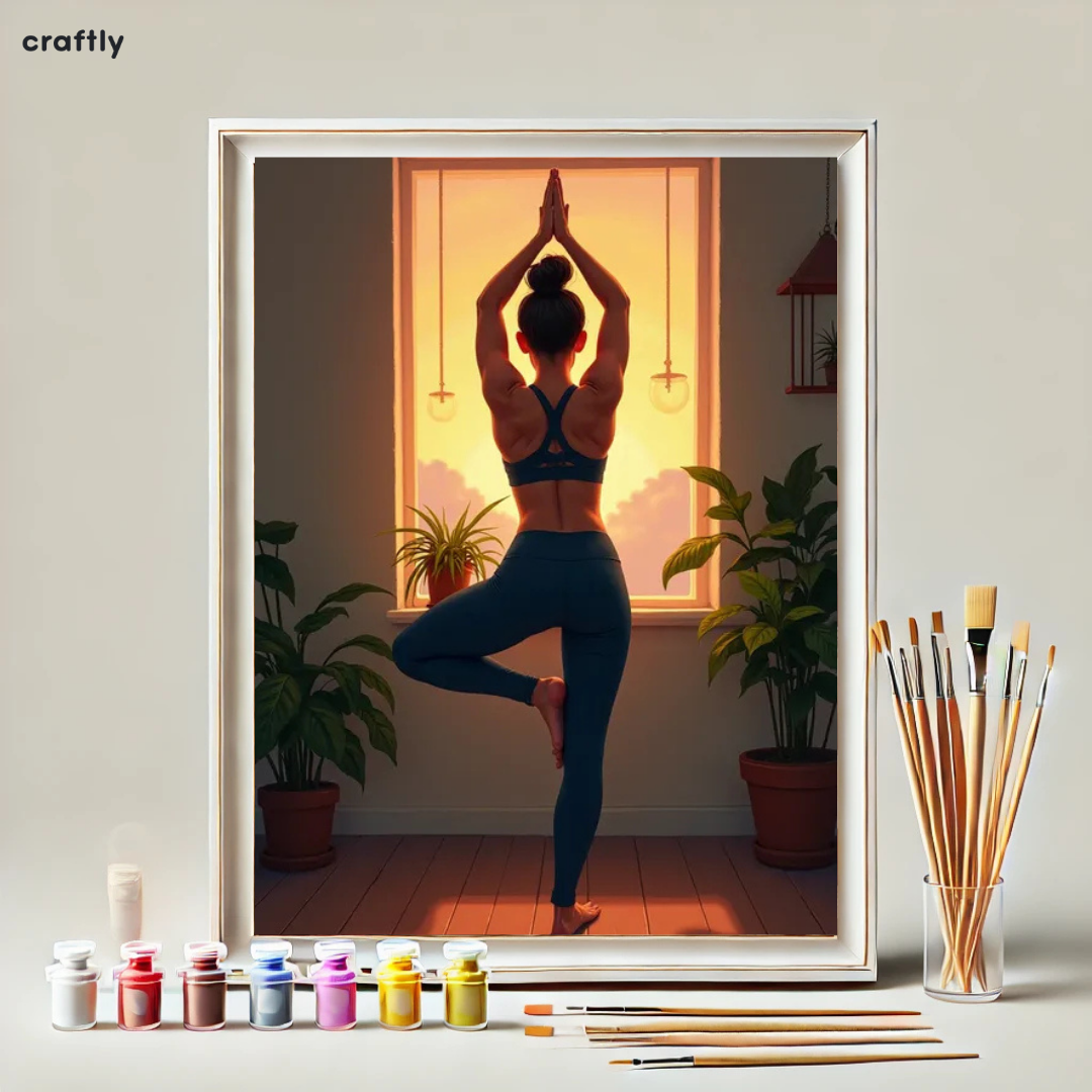 צביעה לפי מספרים – ציור יוגה מול השקיעה