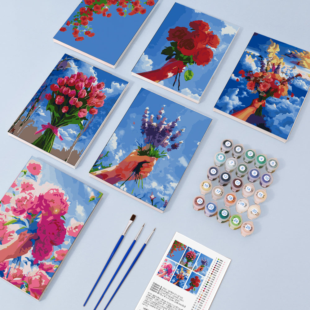 קיט מיני – מארז 6 ציורי זר פרחים בשמיים