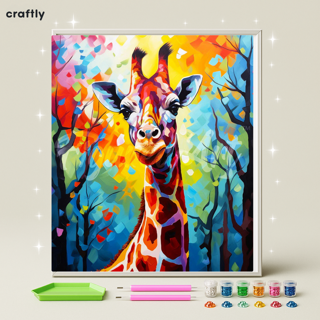 ציור יהלומים - ג׳ירפה צבעונית ביער