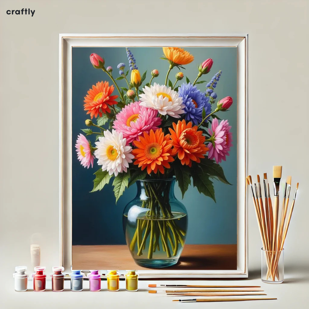 צביעה לפי מספרים - ציור פרחים באגרטל