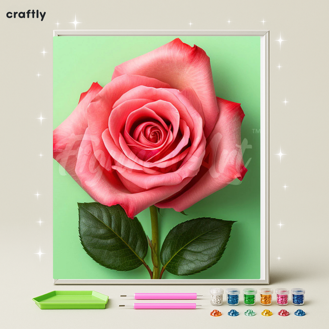 ציור יהלומים - ורד ורוד