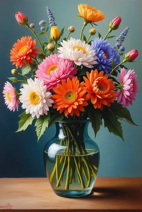 צביעה לפי מספרים - ציור פרחים באגרטל