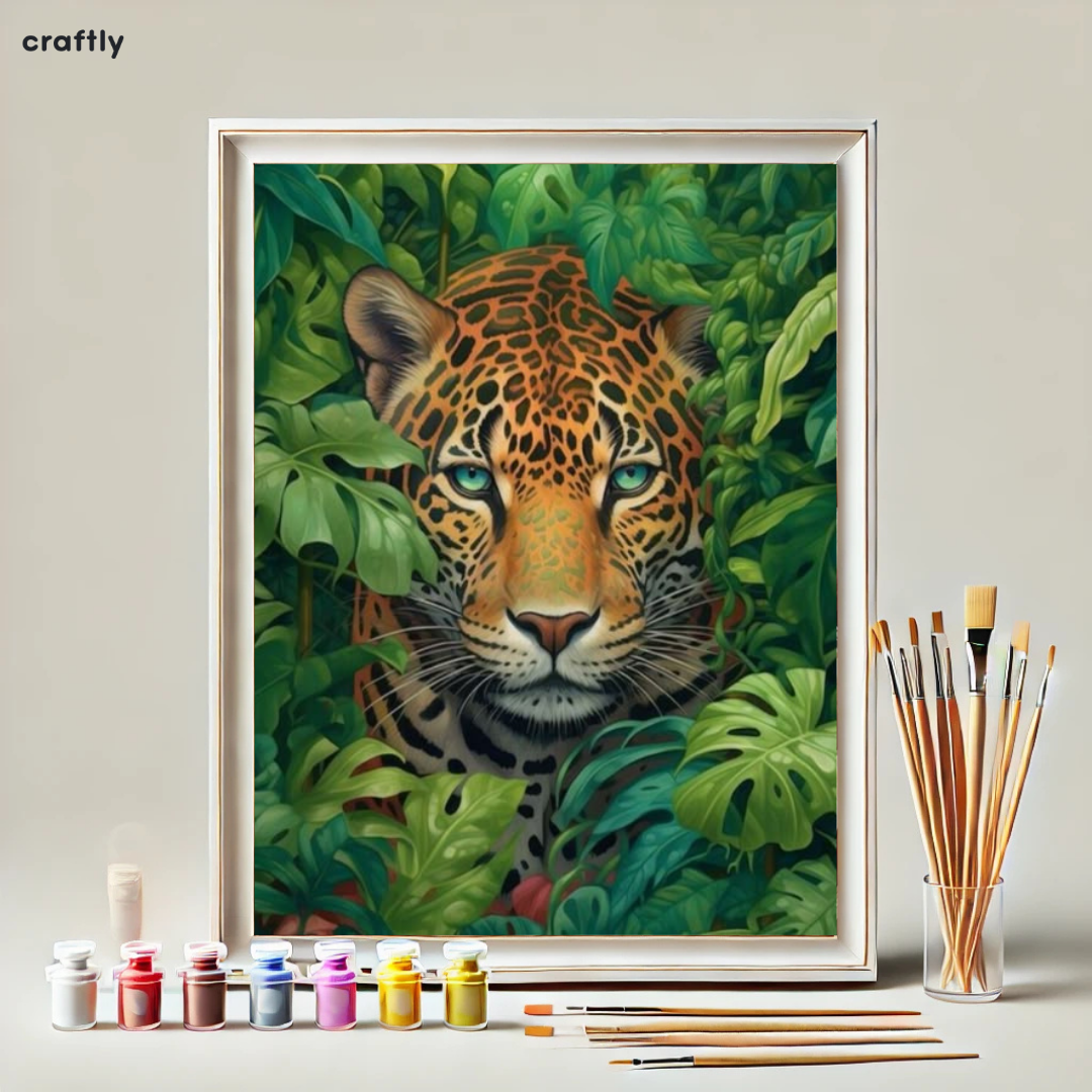 צביעה לפי מספרים – ציור יגואר מסתתר בג׳ונגל ירוק