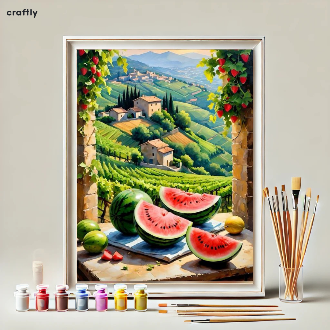 צביעה לפי מספרים – נוף טוסקני ואבטיחים עסיסיים