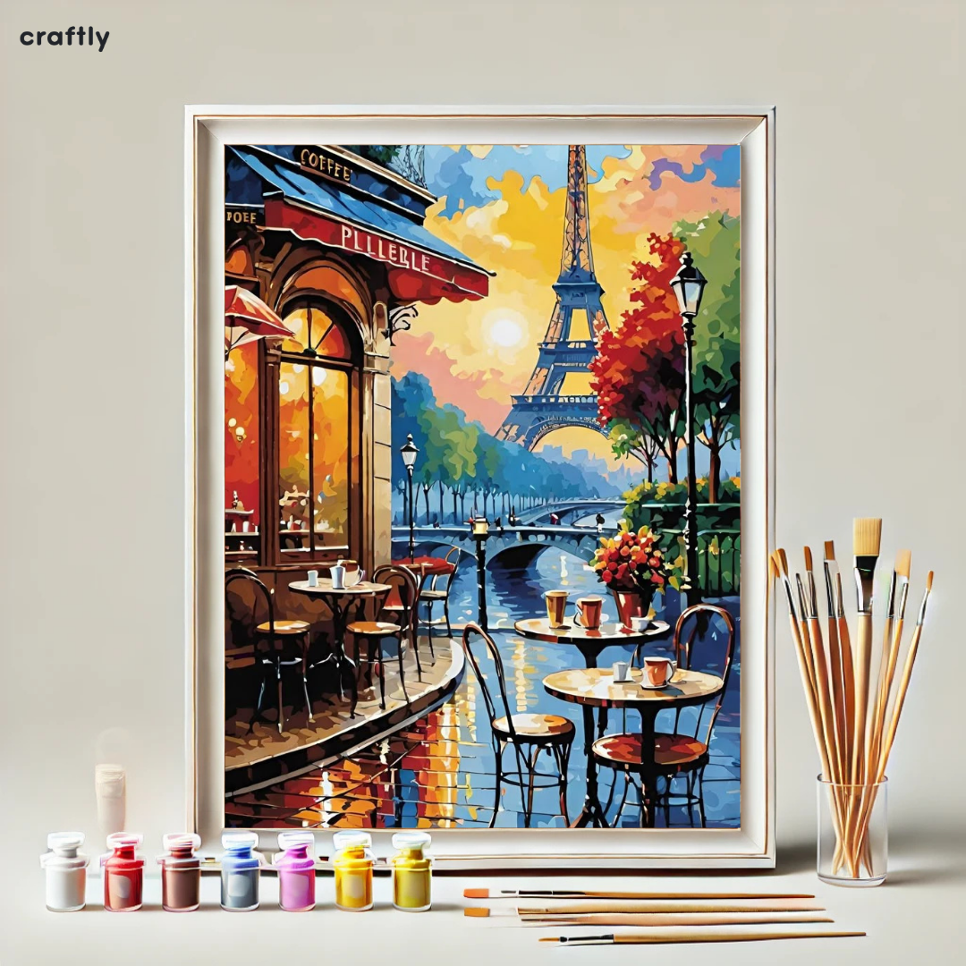 צביעה לפי מספרים – בית קפה פריזאי מול מגדל אייפל