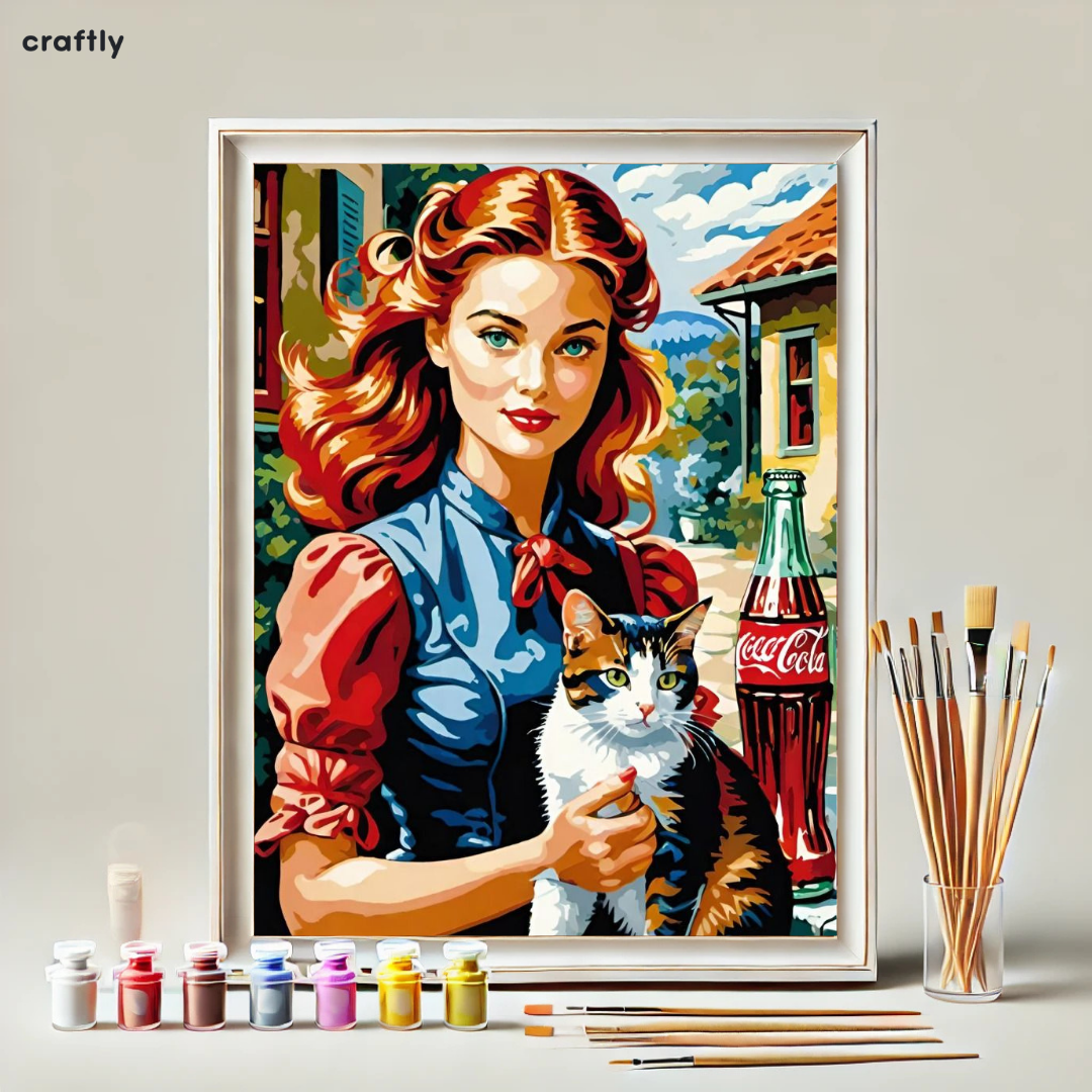 צביעה לפי מספרים - ציור דיוקן נשי עם חתול