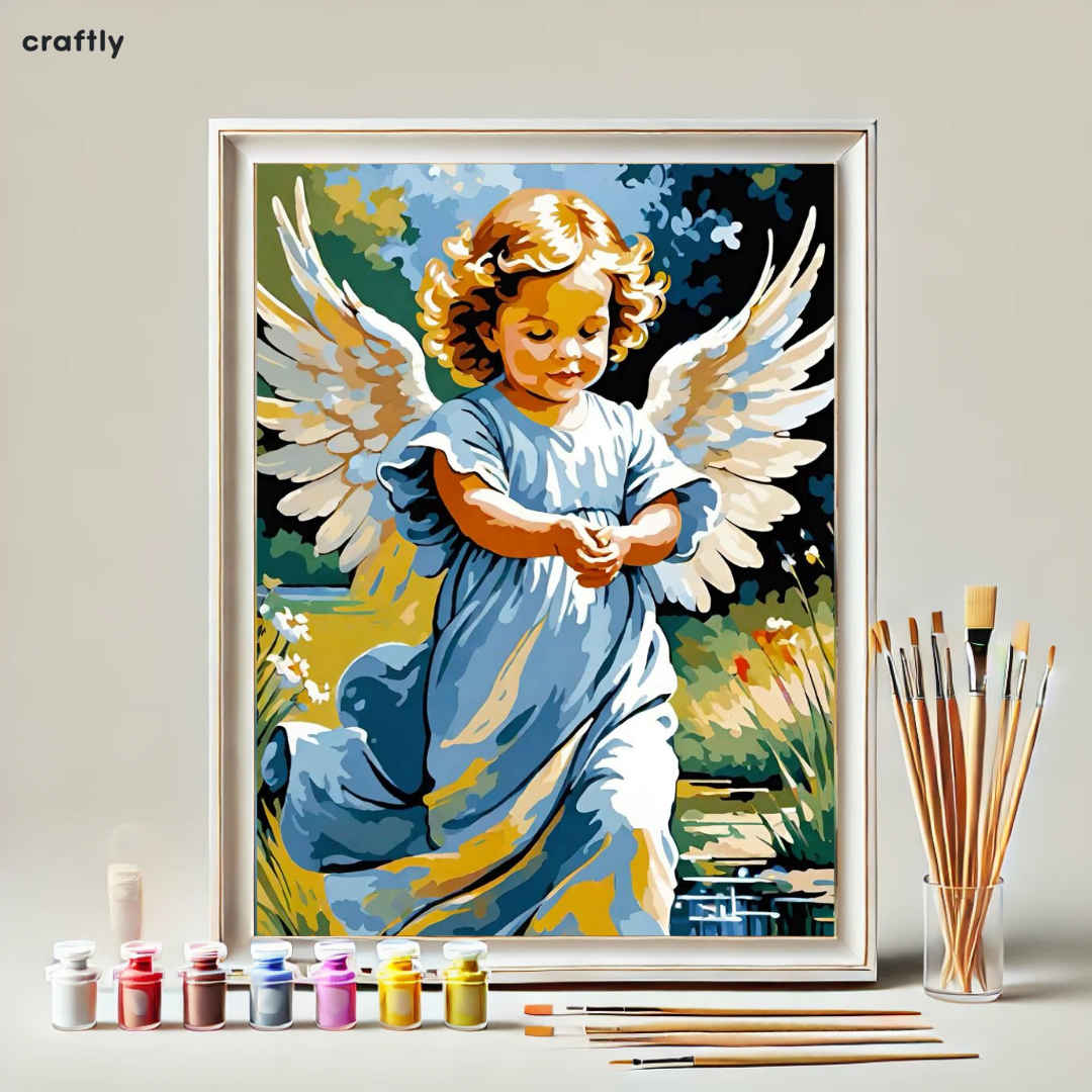צביעה לפי מספרים - ציור מלאך קטן בגן