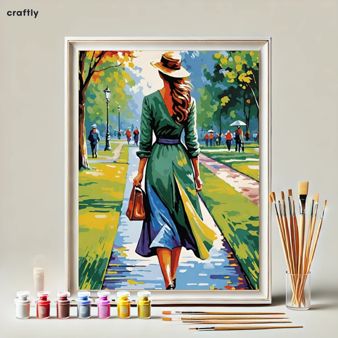 צביעה לפי מספרים - ציור אישה מטיילת בפארק