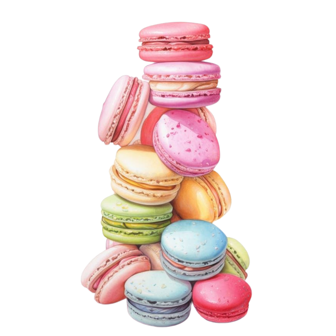 צביעה לפי מספרים - ציור מגדל מקרונים צבעוניים ומתוקים