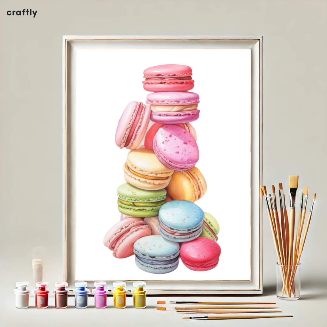 צביעה לפי מספרים - ציור מגדל מקרונים צבעוניים ומתוקים