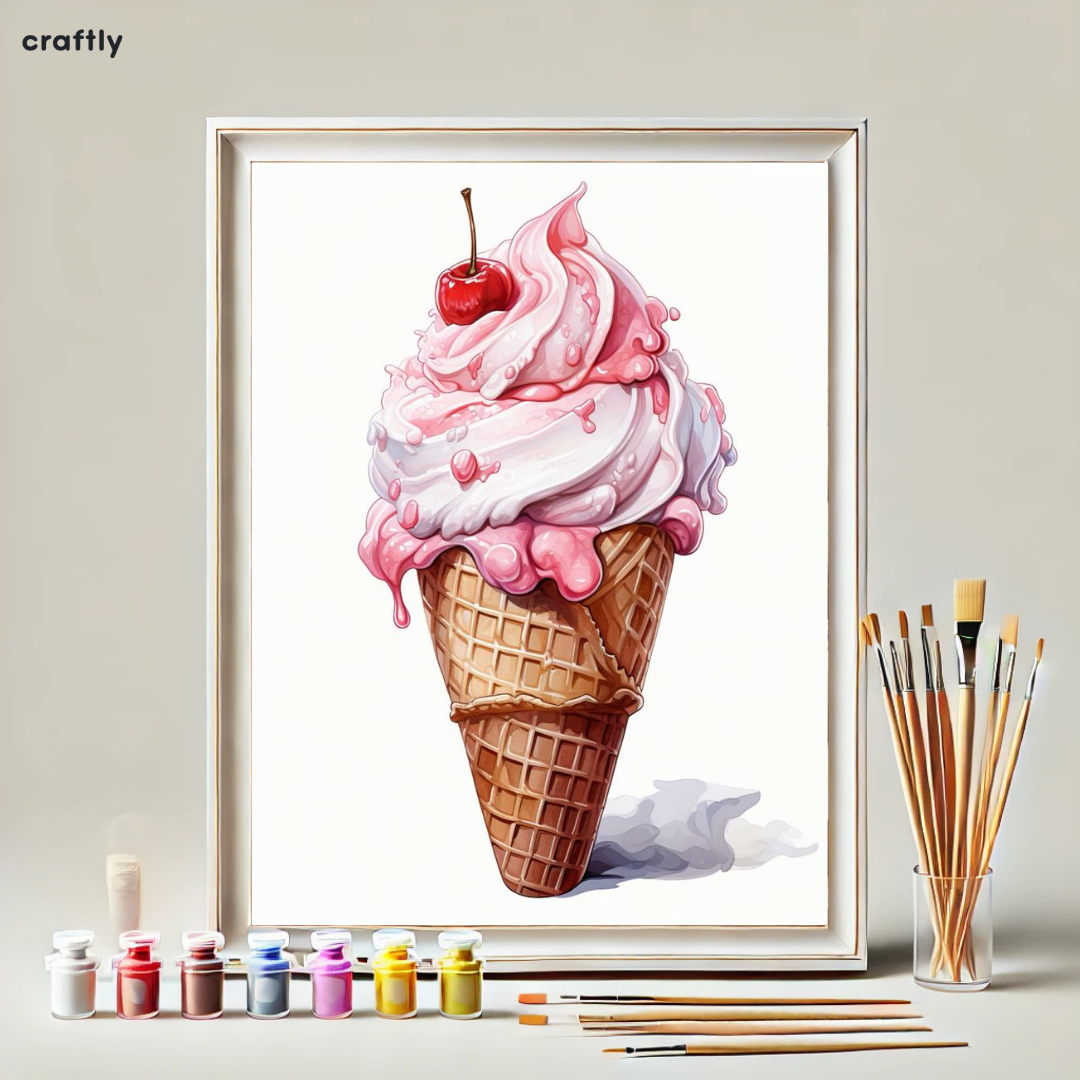 צביעה לפי מספרים - ציור גביע גלידה עם קצפת ודובדבן