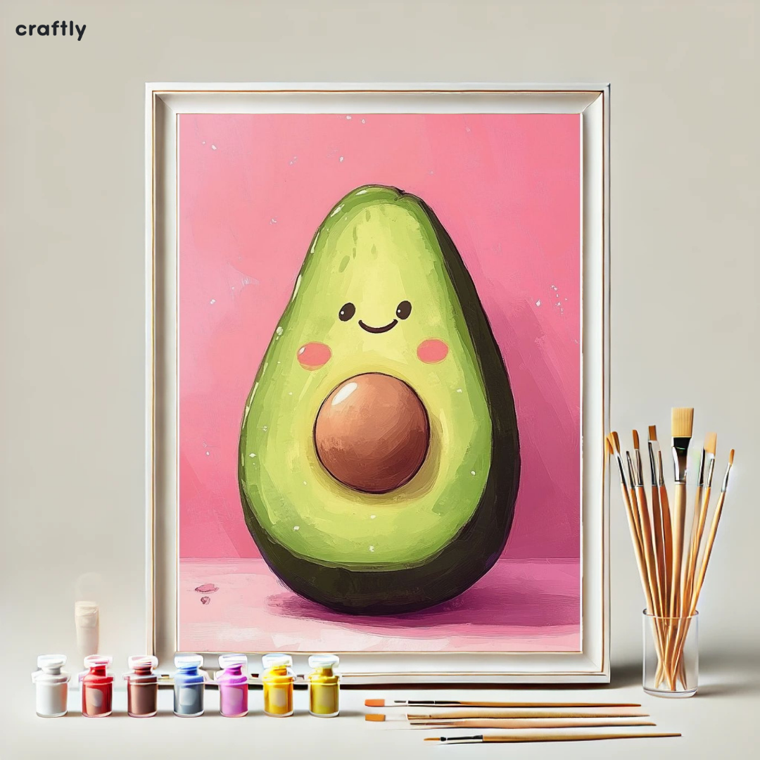 צביעה לפי מספרים - ציור אבוקדו מחייך ברקע ורוד