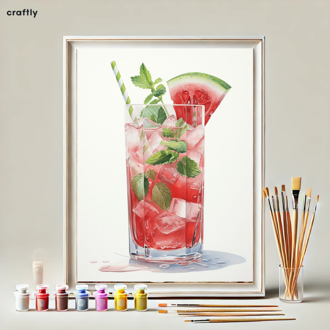 צביעה לפי מספרים - ציור קוקטייל אבטיח ומנטה