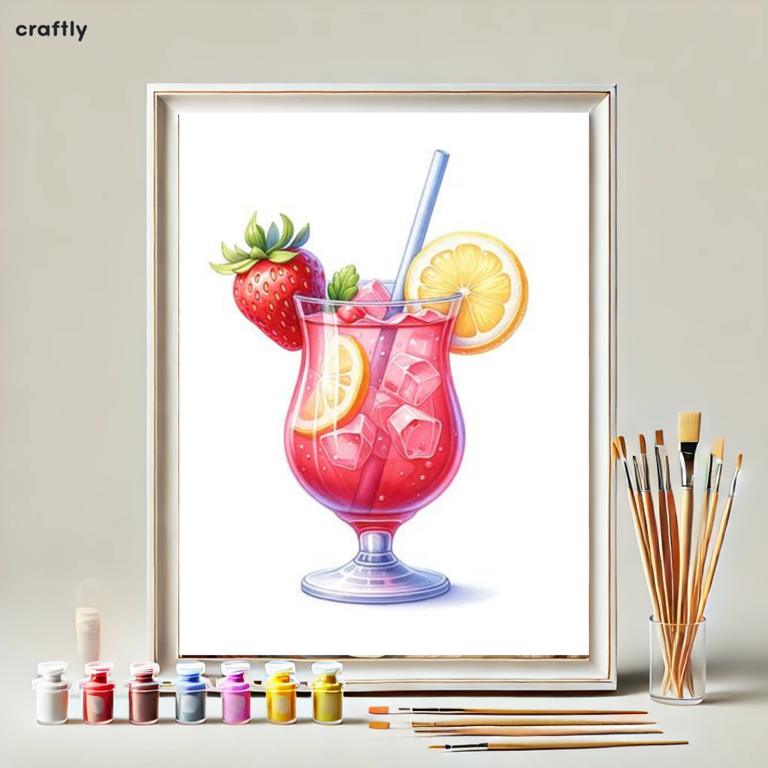 צביעה לפי מספרים - ציור קוקטייל תות