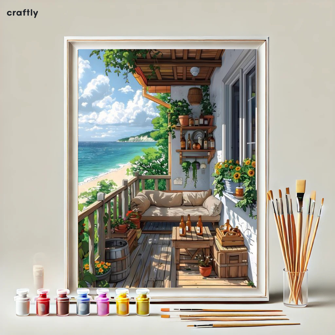 צביעה לפי מספרים - ציור מרפסת מול הים