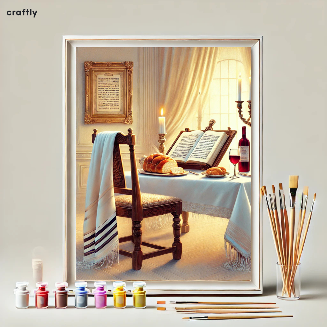 צביעה לפי מספרים - ציור שולחן שבת באור נרות