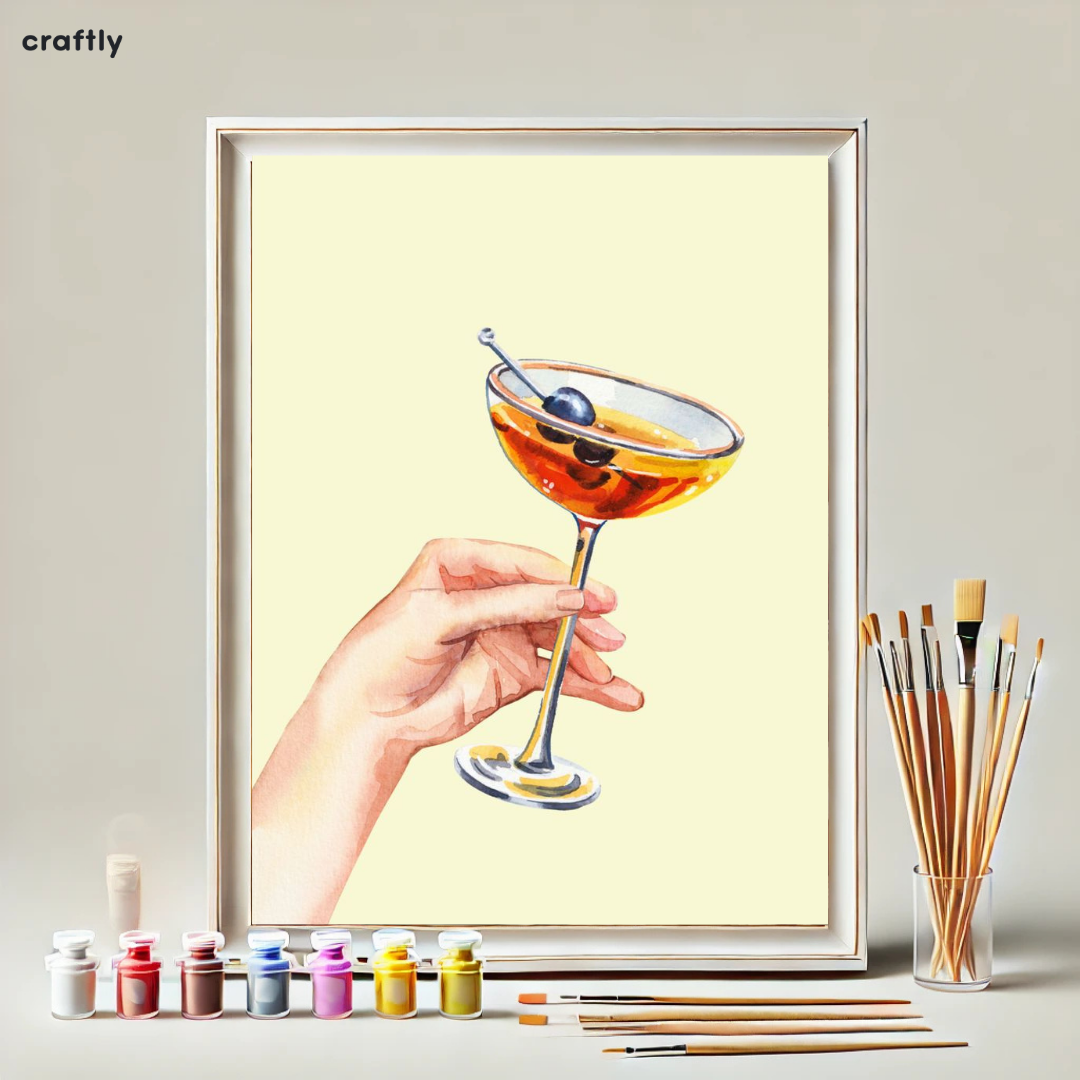 צביעה לפי מספרים - ציור קוקטייל מעוצב ביד נשית