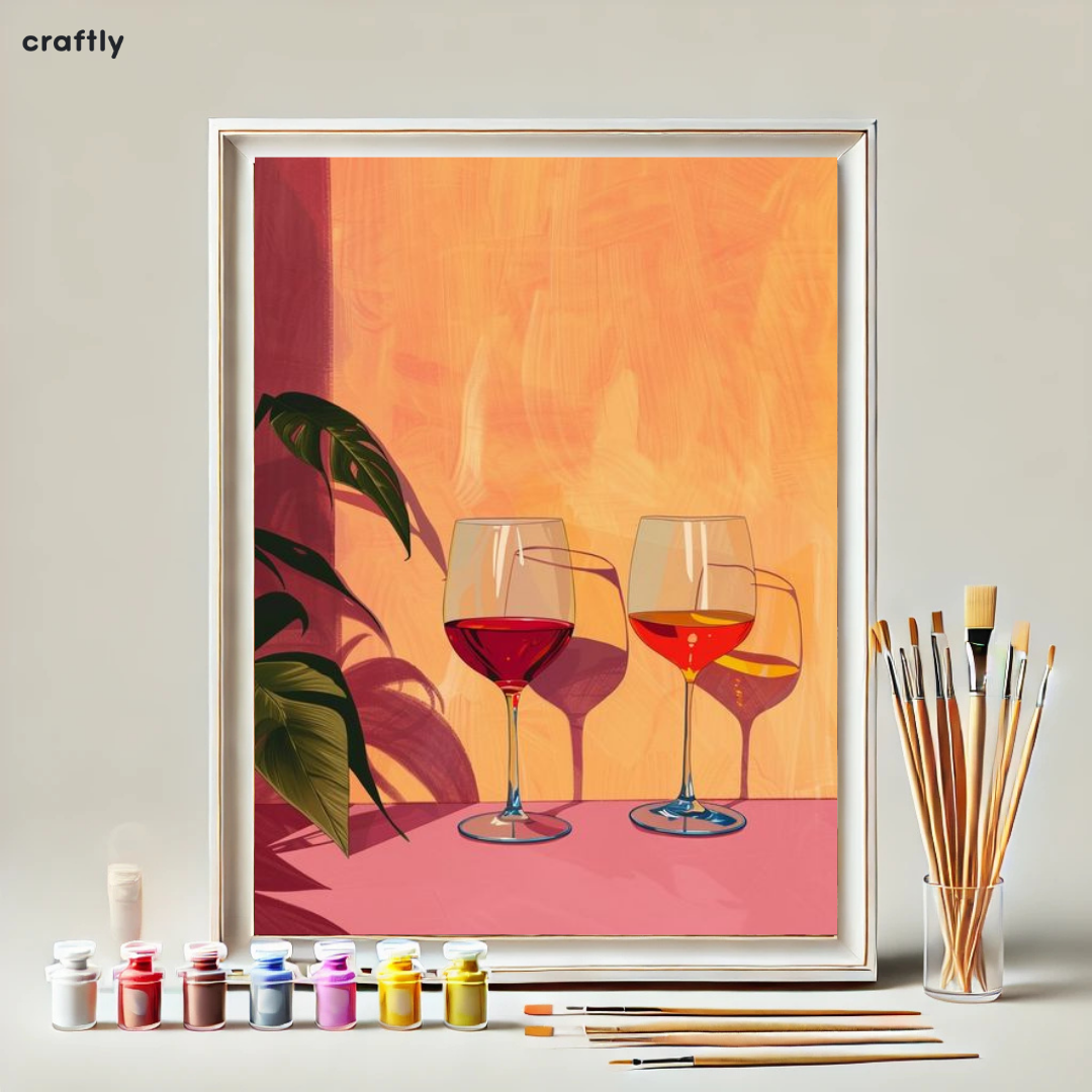 צביעה לפי מספרים - ציור כוסות יין באווירה טרופית