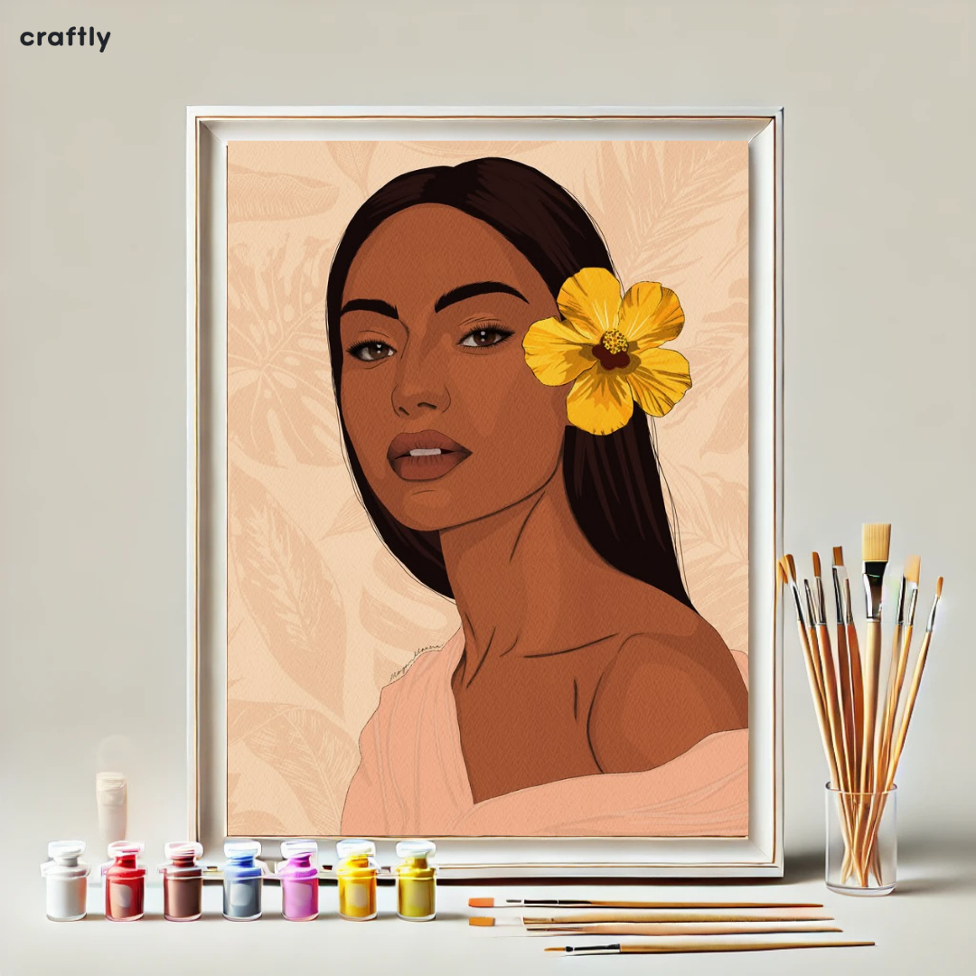 צביעה לפי מספרים - ציור של אישה עם פרח צהוב