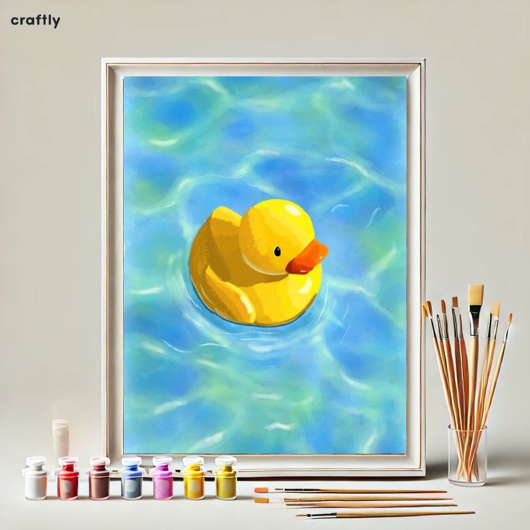 צביעה לפי מספרים - ציור ברווז גומי צהוב צף במים