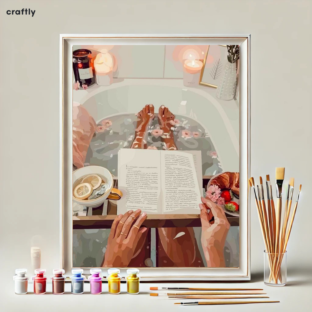 צביעה לפי מספרים - ציור רגע של שלווה באמבטיה מפנקת