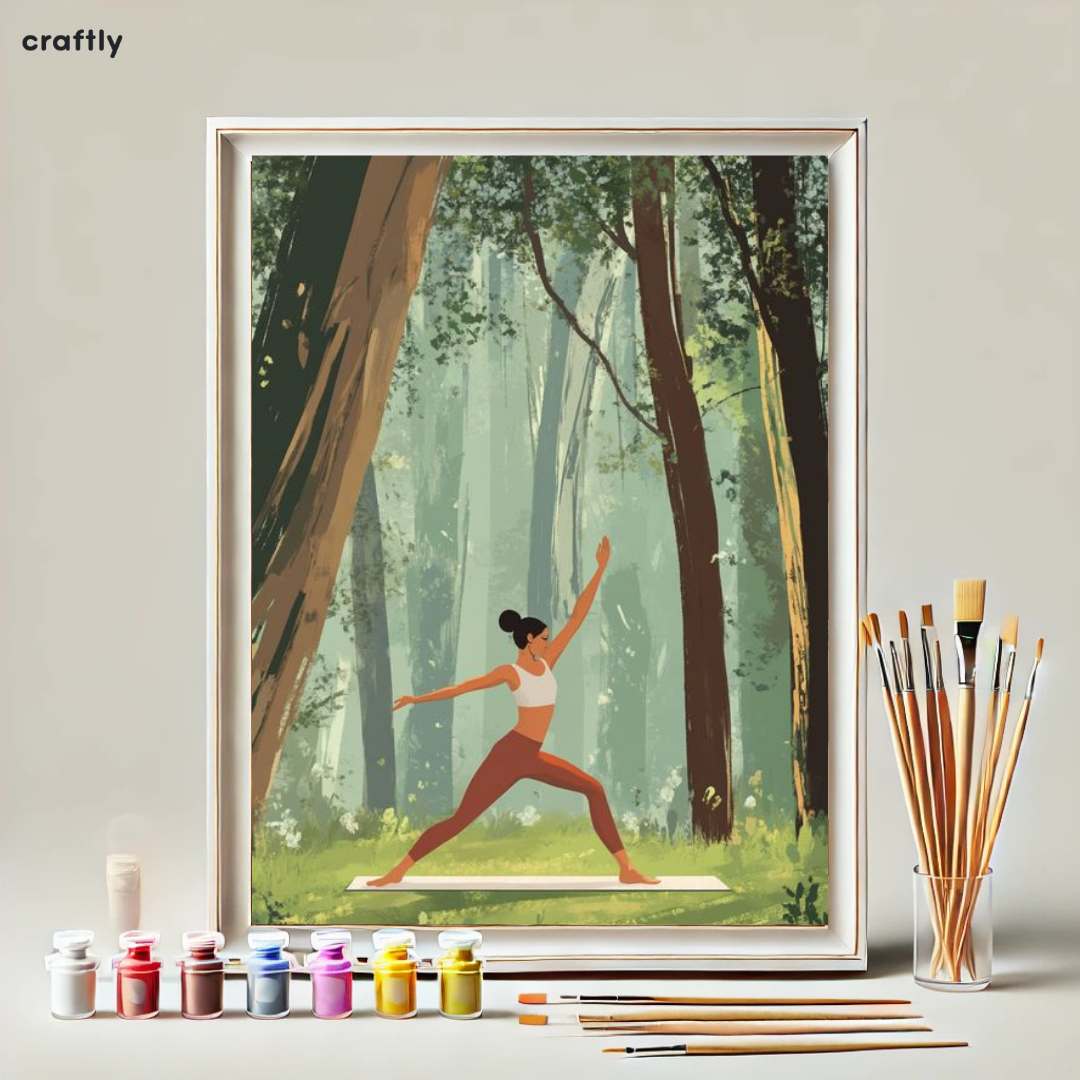 צביעה לפי מספרים - ציור יוגה בטבע ביער ירוק