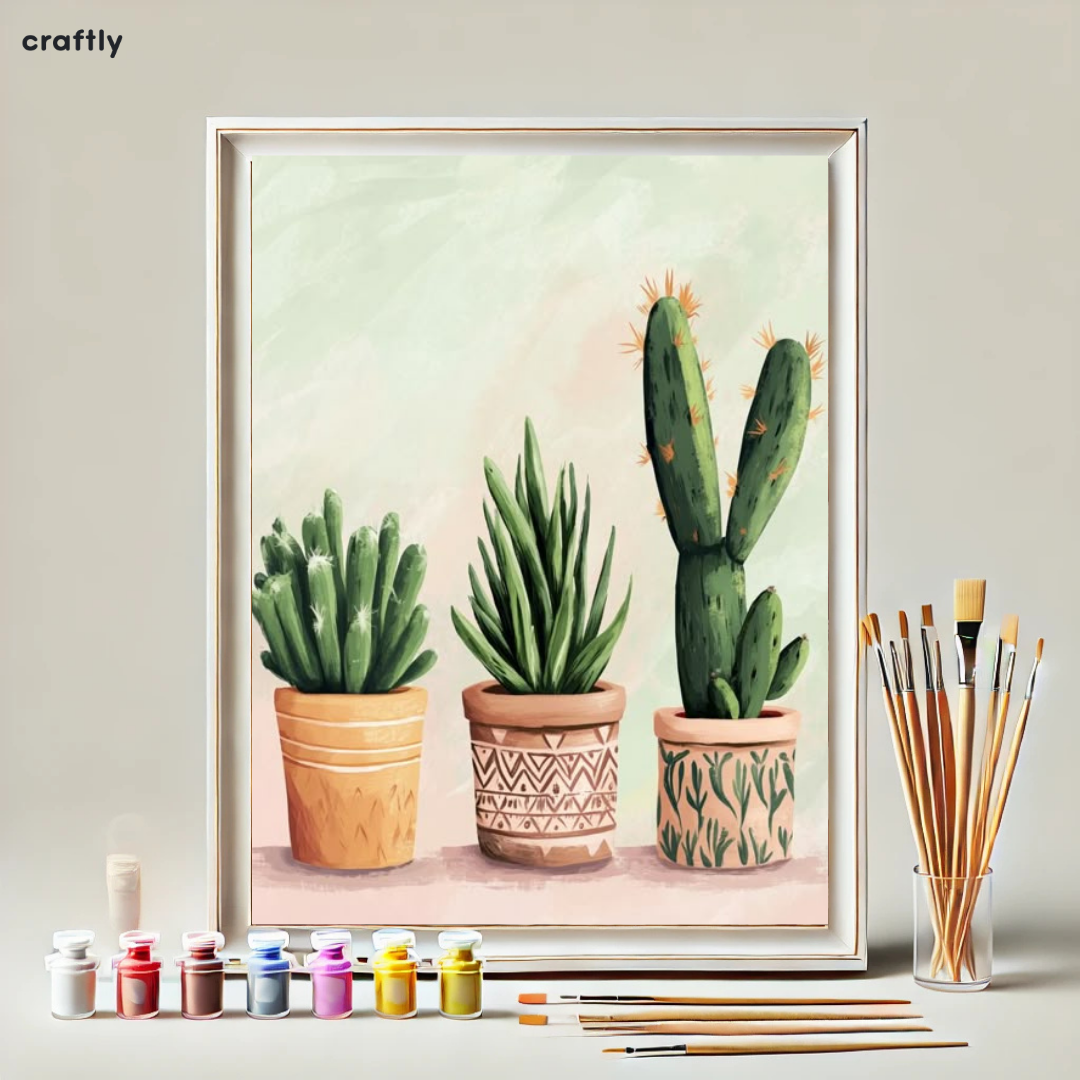 צביעה לפי מספרים - עציצי קקטוסים מעוצבים