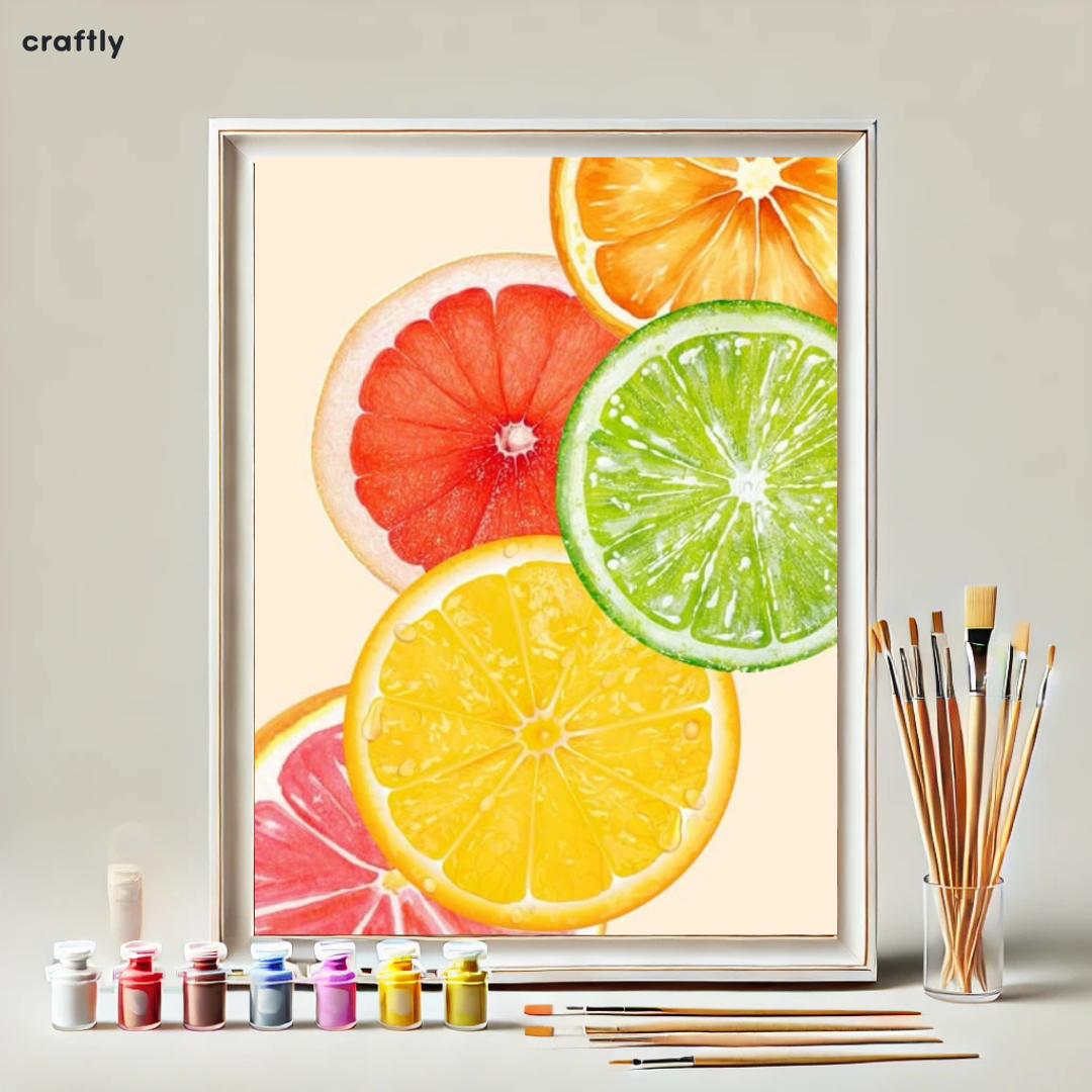 צביעה לפי מספרים - ציור פרוסות הדרים צבעוניות