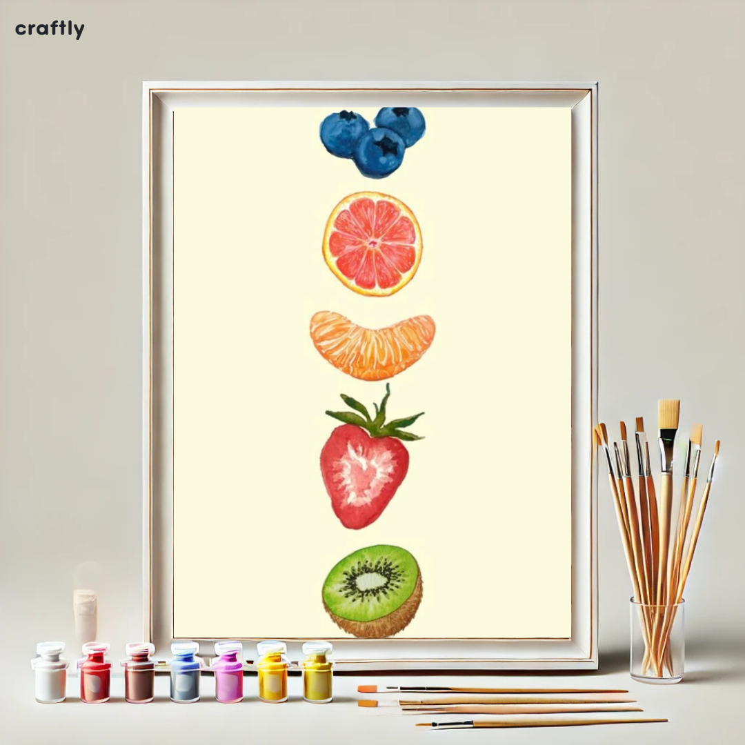 צביעה לפי מספרים - ציור פירות בסידור סימטרי