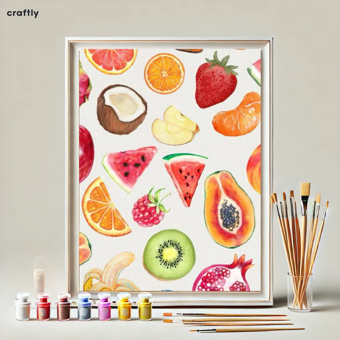 צביעה לפי מספרים - ציור פירות טרופיים צבעוניים