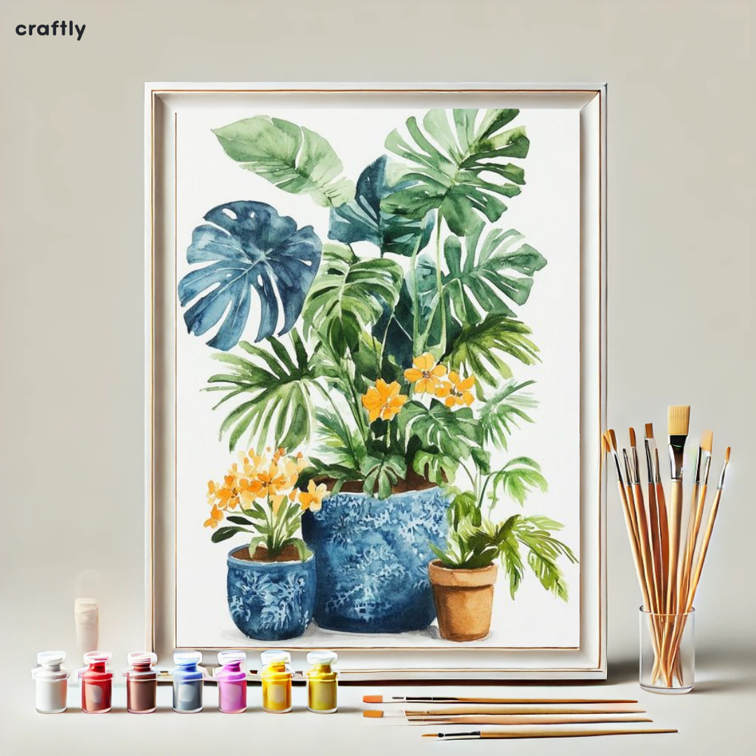 צביעה לפי מספרים - ציור עציצים טרופיים