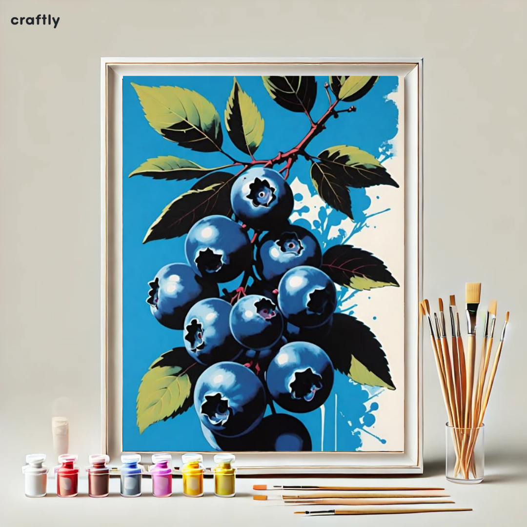 צביעה לפי מספרים - ענף אוכמניות עסיסי