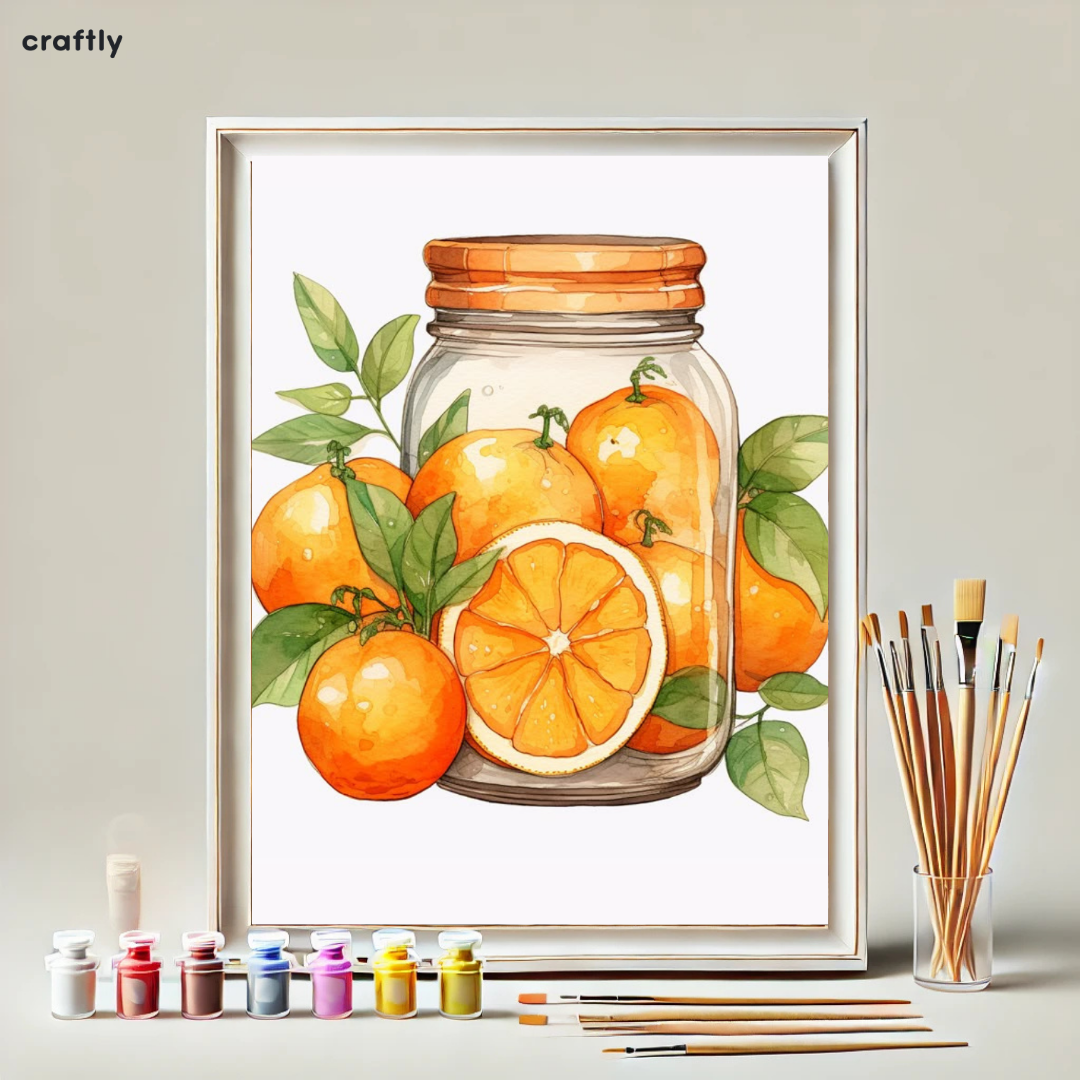 צביעה לפי מספרים - ציור תפוזים בצנצנת